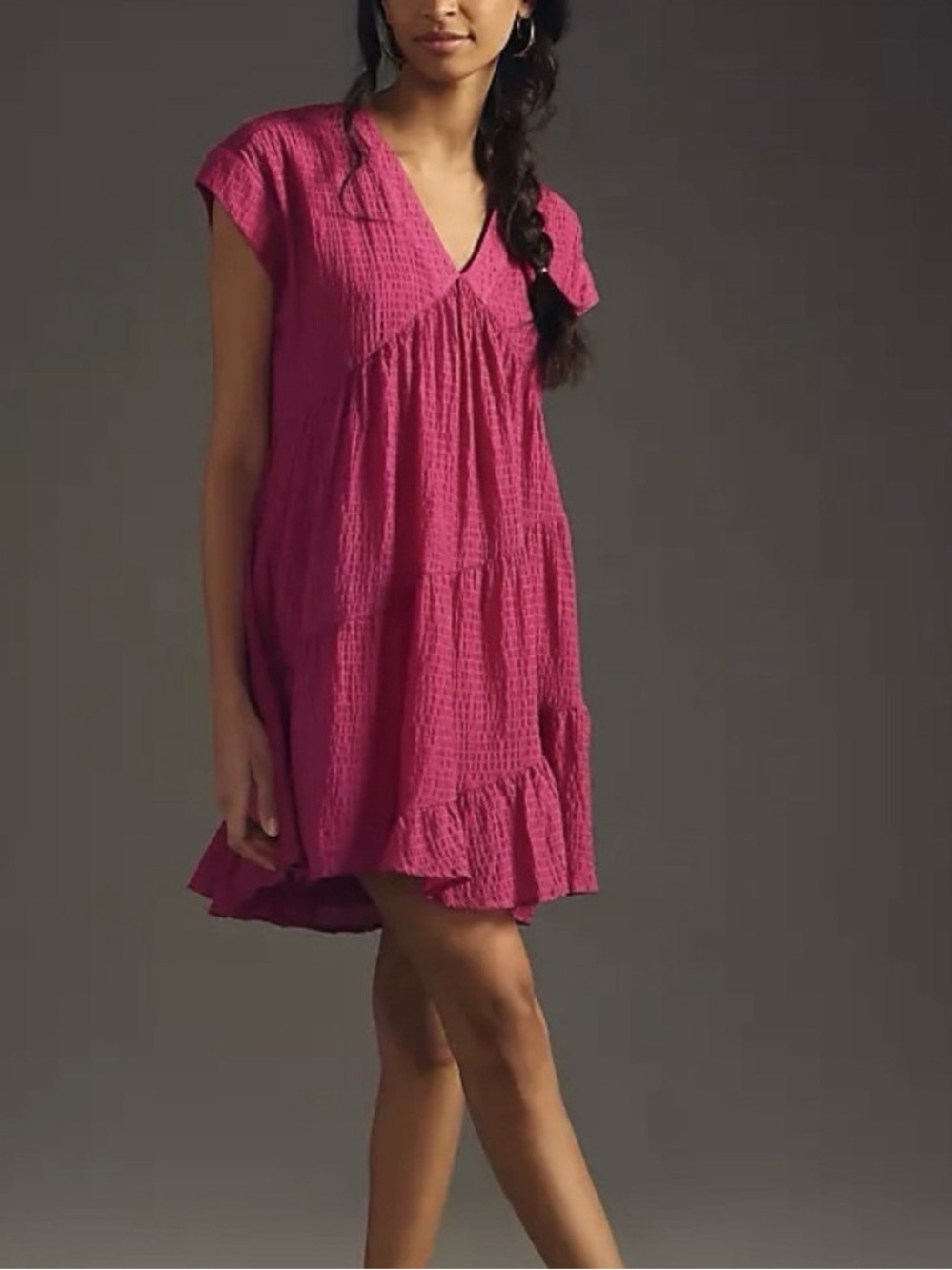 Anthropologie Maeve Tiered V-Neck Gauze Mini Dress